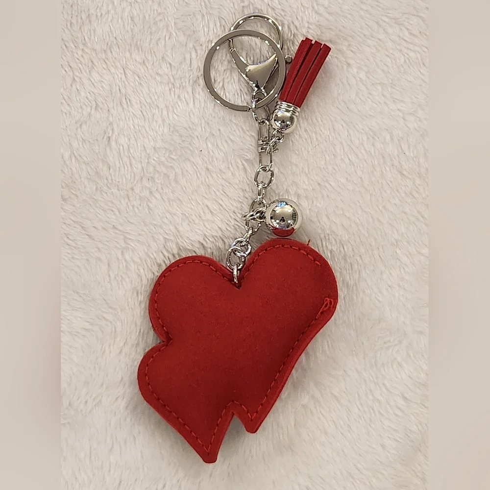 Valentines Day Red and Silver Heart Keychain Bag Charm